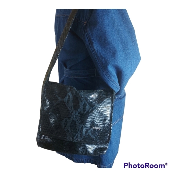 LUGANO snakeskin print glazed soft leather bag black purse Made in Italy - Picture 3 of 14